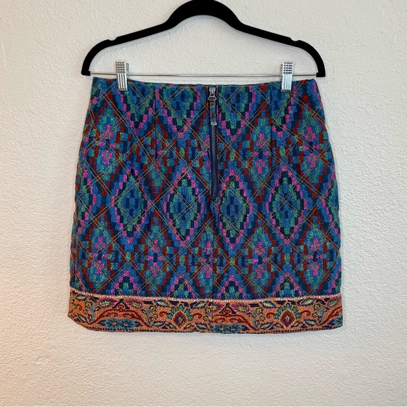 Farm Rio Tapestry Scarf Blue Mini Skirt Quilted Geometric NWT - Picture 4 of 5